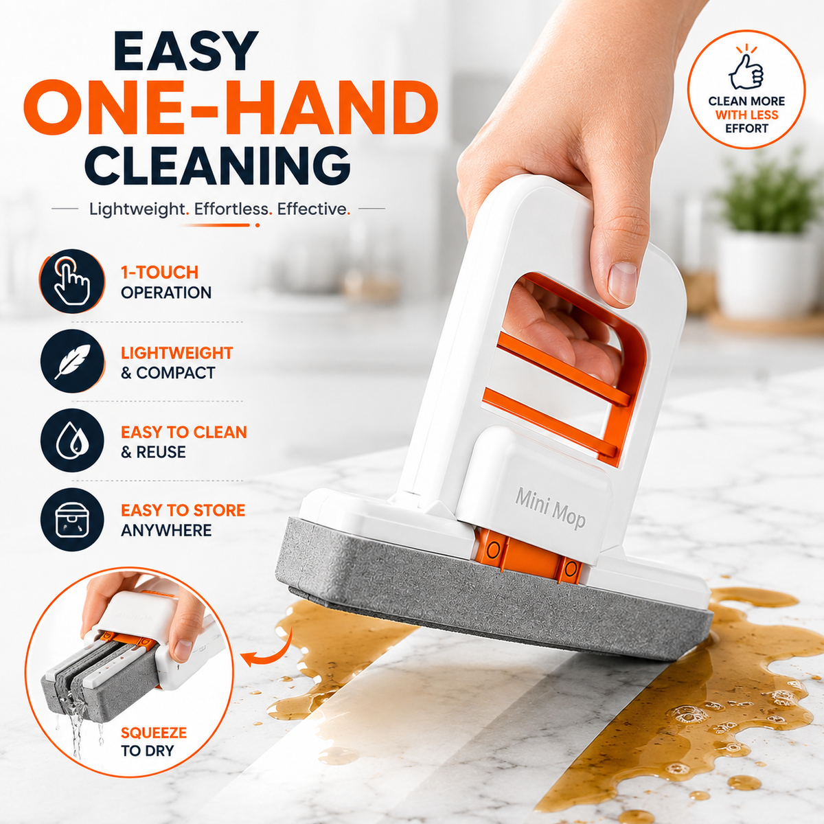 Mini Foldable Squeeze Mop Pro – Compact, Portable & Effortless Cleaning
