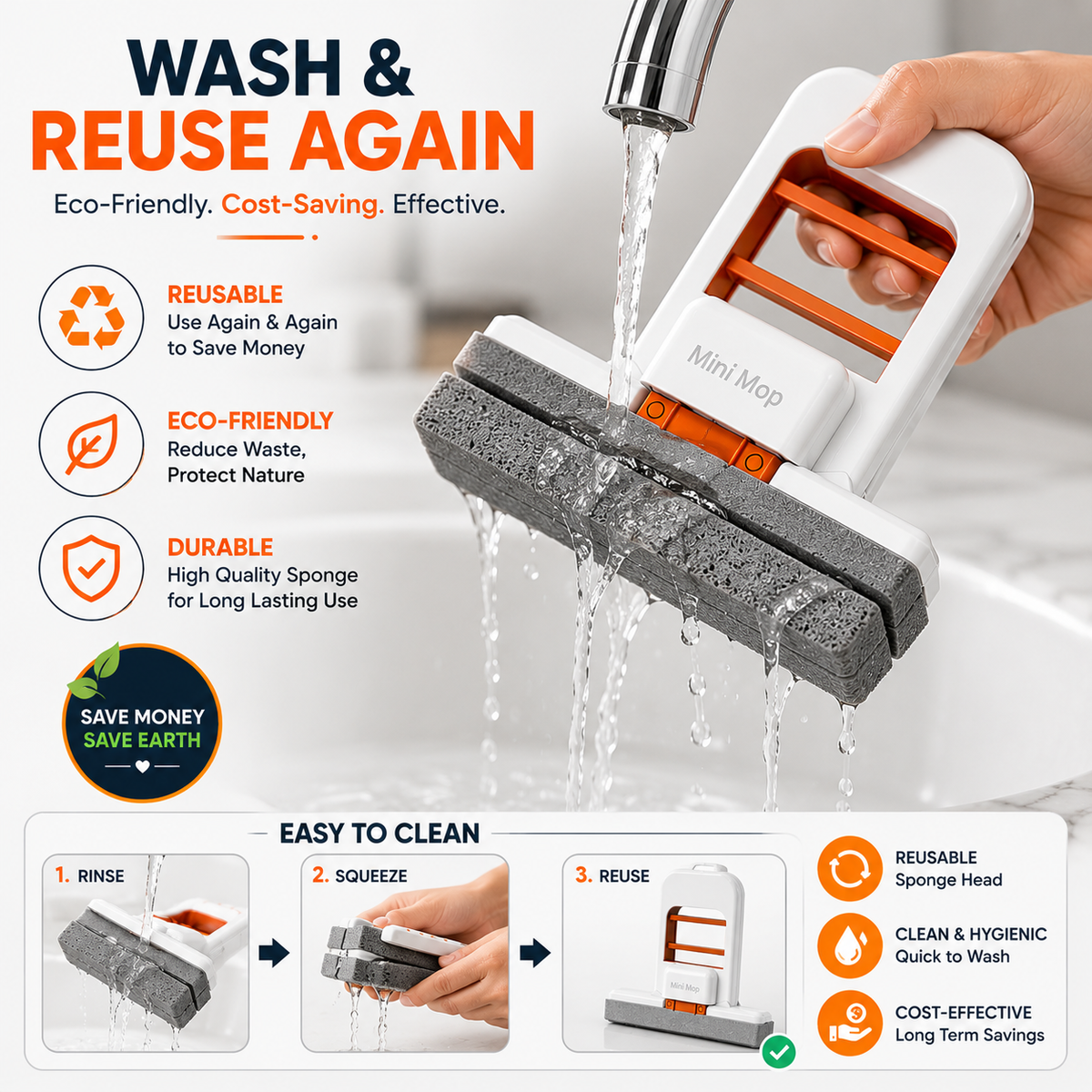 Mini Foldable Squeeze Mop Pro – Compact, Portable & Effortless Cleaning