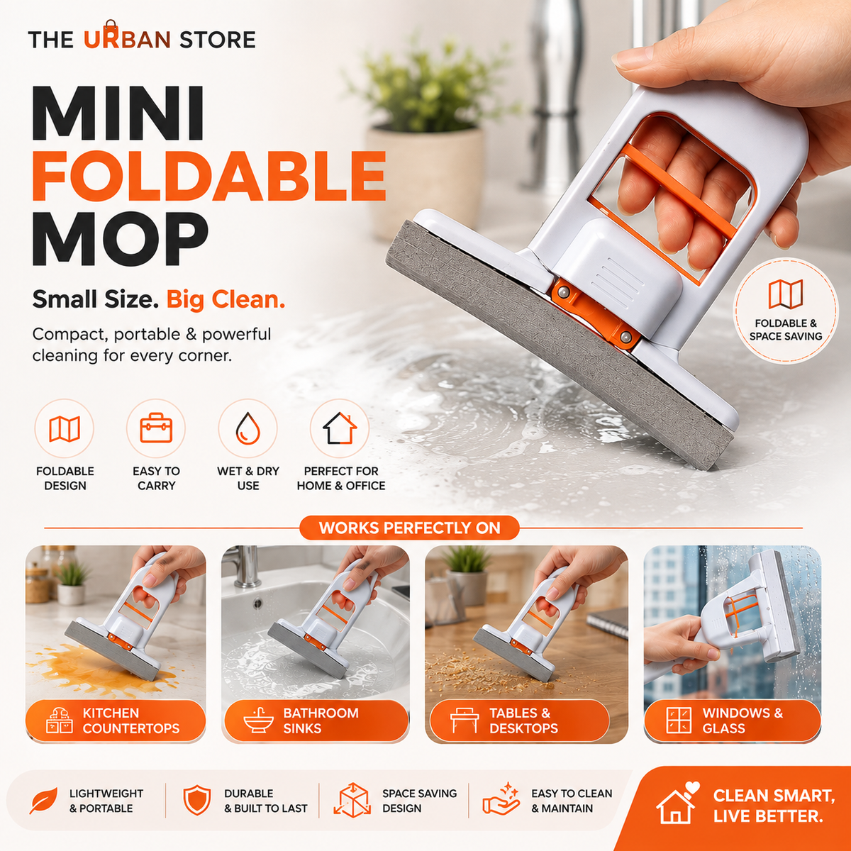 Mini Foldable Squeeze Mop Pro – Compact, Portable & Effortless Cleaning
