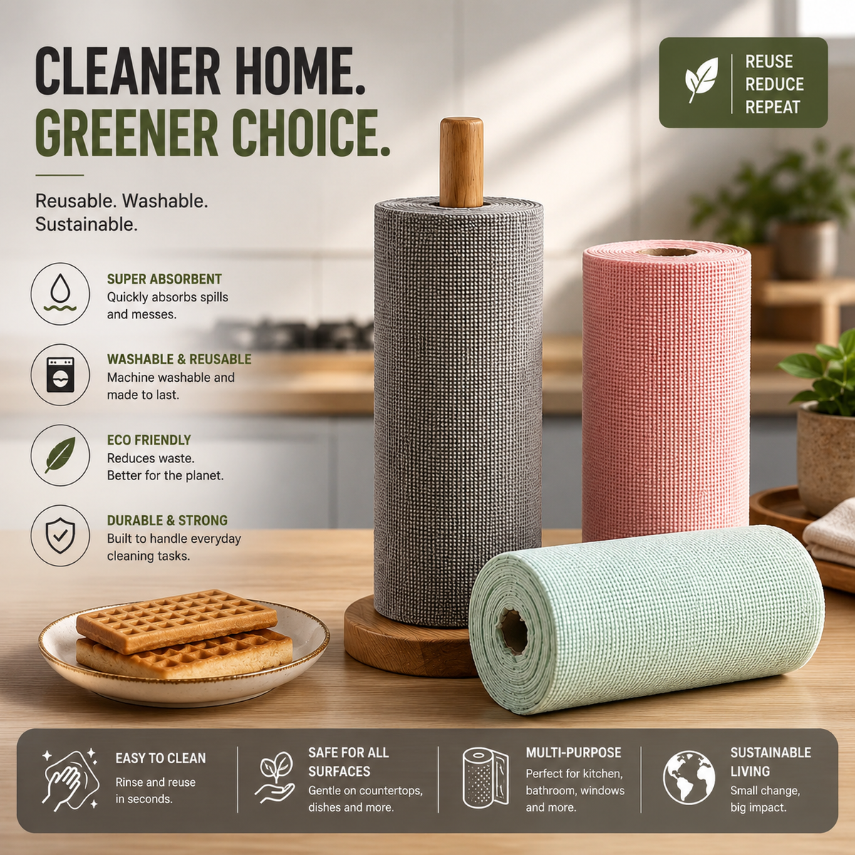 Reusable Kitchen Cleaning Cloth Roll | Absorbent Microfiber Towels